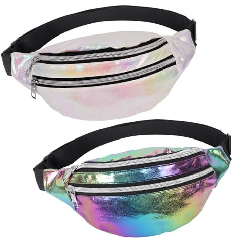 2 Stück Bauchtasche Damen, Gürteltasche PU Leder, Mode Hüfttasche mit Verstellbarer Gurt, Glitze Stylisch Bauchtasche bunt Weißer, Mädchen Gürteltasche für Party Outdoor Women Waist Pack