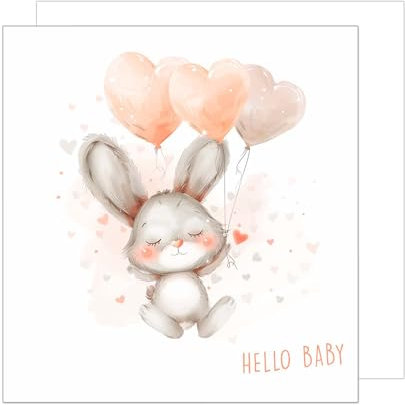 Edition Seidel Biglietto di auguri per nascita con busta, biglietto di auguri per bambini Hello Baby Billet Evento Ragazzo Ragazza coniglietto Palloncini Cuori (EQ103 SW0