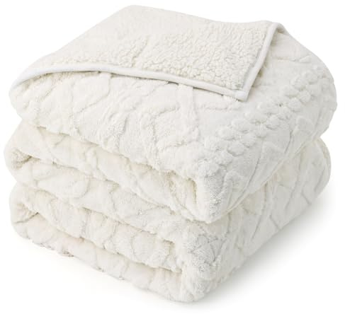 Drewin Gewichtsdecke, 6,8 kg, Queen-Size-Größe, weiche und Dicke Jacquard-Sherpa-Decke für Beruhigung und Entspannung, doppelseitig, ultraweich, flauschig, Überwurfdecke mit Keramikperlen, 152,4 x