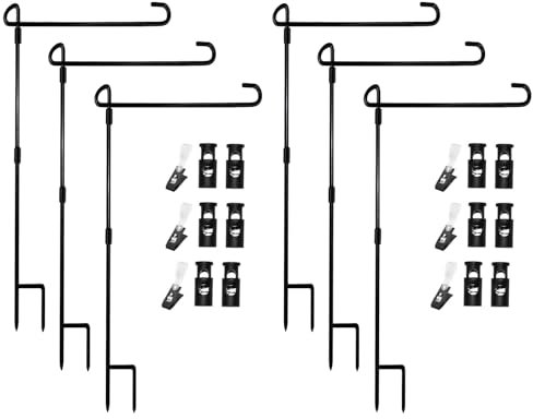 Akeydeco Supporto per asta per bandiera da giardino, confezione da 6 bandiere da giardino per esterni, con tappo per bandiera e clip, vernice impermeabile verniciata a polvere, per esterni, per