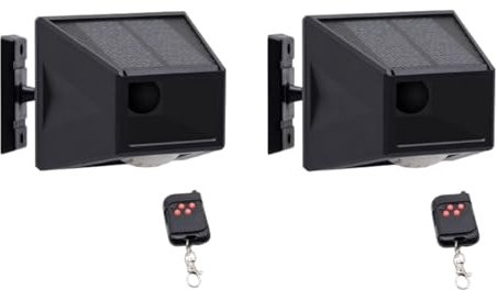Lancoon 2 Pack Alarma Solar Exterior Sensor de Movimiento IP65 Impermeable 129db Luz Estroboscópica con Control Remoto para Granja Huerto