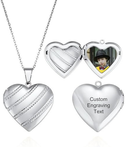 MeMeDIY Personalisiert Medaillon Kette mit Bild Damen Herz Medaillon Zum Öffnen Kette Halskette Gold/Silber/Rosegold Gravierte Gedenk Anhänger Halskette Schmuck Geschenke für Frauen -B1
