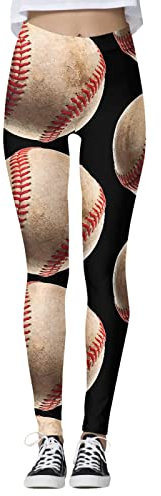 Körperkette Frauen Bequeme Kuh-Baseball-Druck-Strumpfhosen-Gamaschen-Steuer-Yoga-Sport-Gamaschen für Frauen-Gamaschen mit hoher Taille Leggings in Lederoptik (Khaki, M)