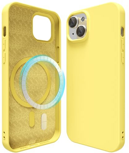 oakxco für iPhone 12 Mini/ 13 Mini Hülle Magsafe Silikon Handyhülle Bunt, Ultra Dünn Slim Case Einfarbig Handy Hülle Mädchen, Magnetisch Induktives Laden Schutzhülle Matt Silikonhülle Glatt TPU, Gelb