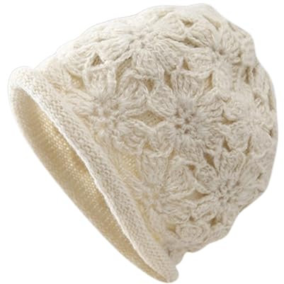Watreketal Beanie Hut,Damen-Strickmütze mit Häkelblumenmuster,multifunktional,tragbar,Kopfdekoration für drinnen und draußen,Reisen und Camping