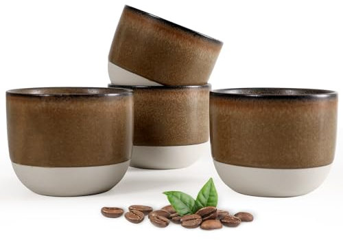 Autumnlife Set di 4 tazze da caffè in ceramica, colore marrone opaco, realizzate a mano, ideali per caffè, tè e latte, perfette per la casa e l'ufficio