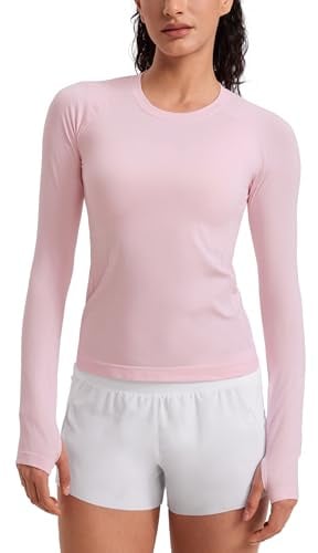 CRZ YOGA Seamless Top Taillenlang | Training, Scheuerfrei, Slim Fit, Raglanärmel, Mesh-Einsätze, Workout, Sportshirt Langarm für Damen