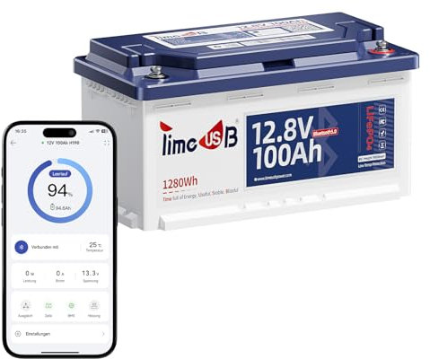 Timeusb LiFePO4 Akku 12V 100Ah Bluetooth H190 Lithium Batterie Wohnmobil mit Smart BMS,Tieftemperaturschutz,Max.15000 Tiefe Zyklen 4S4P 20,48kWh für Wohnmobil RVs Wohnwagen Campervan