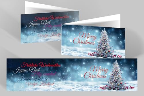 Edition Colibri 10 nostalgische Weihnachtskarten im Set mit Umschlag: DIN Lang (42 x 10,5 cm), Weihnachtsbaum, Klappkarten, Schnee, mehrsprachig (11163)