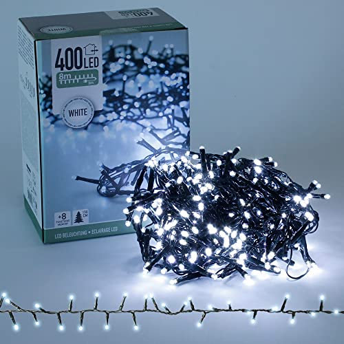 ECD Germany LED Cluster Lichterkette 8m 400 LEDs Kaltweiß, 8 Modi, Strombetrieb, IP44 Wasserdicht, Innen- und Außenbereich, Weihnachtsbeleuchtung Weihnachtsbaum Clusterlichterkette Büschellichterkette