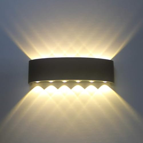HYDONG Wandleuchte Innen Schwarz LED 12W Modern Wandlampe Aluminium Licht Up Down Leuchten Spotlicht Wandlicht für Schlafzimmer, Wohnzimmer, Bad, Flur, Treppenhaus, Warmweiß