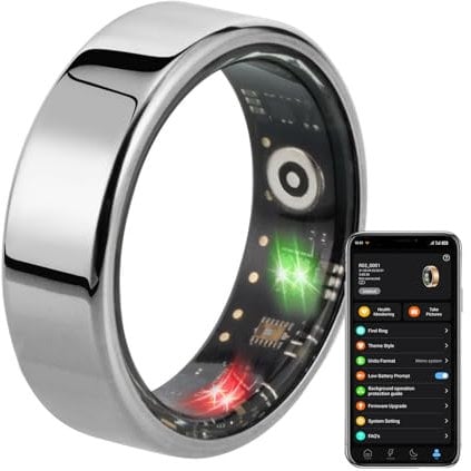 AMOVAN Smart Ring, Fitness Tracker Smart Ring mit Kalorien Herzfrequenz Schlafüberwachung Sauerstoff im Blut IP68 Wasserdicht Kein Abonnement APP (Silber, #10-20mm)