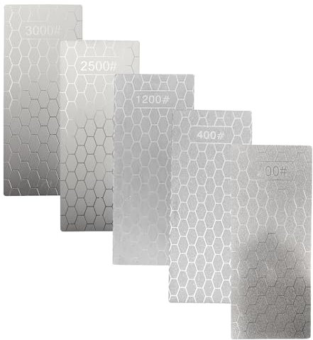 5 Pezzi Pietra Affilacoltelli, 200/400/1200/2500/3000 Piastre di Lappatura Diamantate per Coltelli, Asce, Accette, Lame di Tosaerba, Troncarami e Scalpelli