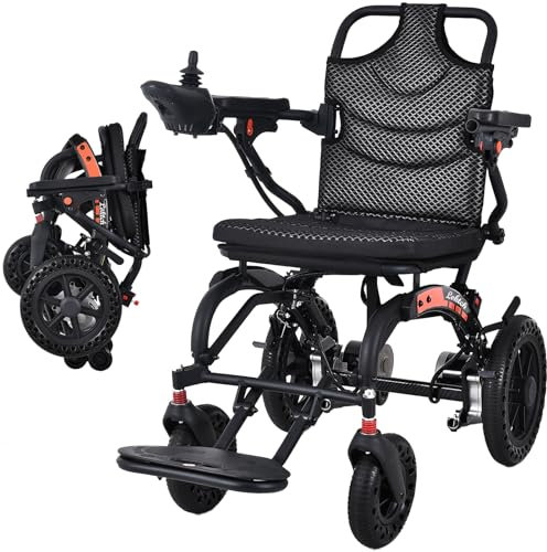 Sedia a rotelle elettrica pieghevole con batteria al litio rimovibile da 10 Ah, motore da 500 W, portata 20 km, capacità 150 kg, ultraleggera 15,8 kg, facile da trasportare e riporre