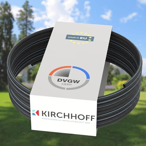 Kirchhoff Wasserleitung für Gartenbewässerung 20 mm x 5 m | PE Rohr für Sprinklersystem | Verlegerohr HDPE | DVGW | Trinkwasserleitung | Made in EU