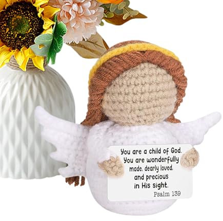 zwxqe Positives Häkeln, fröhlicher Engel, niedliche motivierende Häkelpuppe, perfekt für Lehrer, Freund, Kinder, Erwachsene, - oder Schreibtischdekoration, tägliche Inspiration und 10 cm