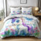 Bettwäsche Set Cartoon-Einhorn Blumen Und Schmetterlinge 155x220cm Bettbezüge Mikrofaser und Kissenbezug, für Jungen und Mädchen Kinder, Pflegeleicht Wendbar und Superweich,Weiß