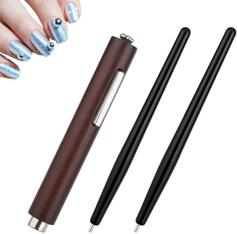 Gosknor Nail Magnet Tool Set, 3-in-1 Cat Eye Magnet Professional Magnetic Pen Tool for Cat Eye Gel Polish Wooden Handle Nail Design Kit for Home DIY Salon Studio
