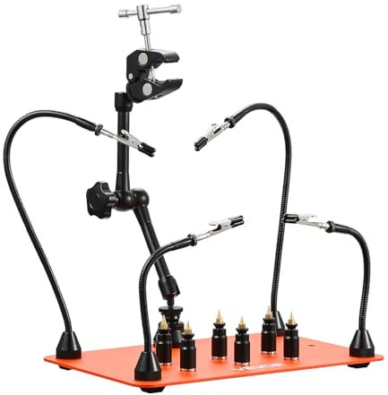 VEVOR Stazione per Saldatura Magnetica Terza Mano 4 Bracci Flessibili con 6 Supporti per Pilastri PCB Supporto a 360°, Supporto Ausilio per Saldatura con Base per Riparazioni, Meccanica, Fai-da-te