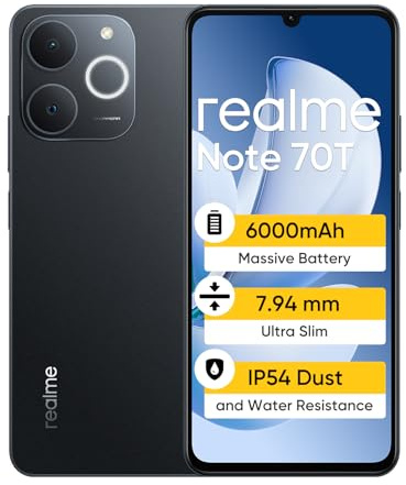 realme Note 70T Smartphone 4+256GB,Batterie de Grande capacité 6000mAh,écran 90Hz pour Le Confort oculaire,Chipset UNlSOc T7250,IP54,Nior