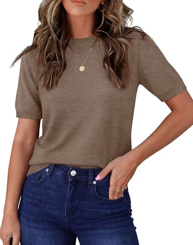 RUMIA Short Sleeve Sweater for Women 2026 Fashion Clothing Coffee L