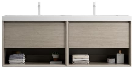 HAINEW Waschtisch mit Unterschrank Hängend 140 cm Waschbeckenunterschrank, Badmöbel-Set mit 2 Offenes Staufach und 2 Schubladen(140CM)