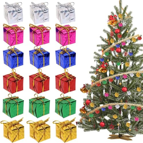 Deko Geschenkpäckchen Miniatur Weihnachtsdeko, 72 pcs Christbaumschmuck Mini Kleine Geschenkboxen Weihnachtsbaum Hängen Dekor, für Weihnachten Dekorieren