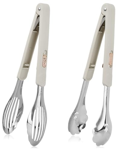2 Stück Küchenzange Edelstahl, Grillzange Rostfrei Hitzebeständig, Robuste Kochzange, Grillzange mit Verriegelung und Rutschfestem Griff, Ideal für Fleisch, Grillen, und Spaghetti, 27CM