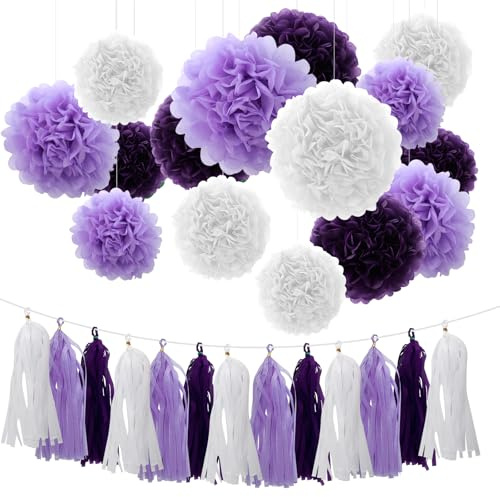 Phlognfy Violett Seidenpapier Pompoms, Violett pompons deko, Hochzeitsdekorationen Lila, Lila party deko shower, für Thema Geburtstag Dekorationen