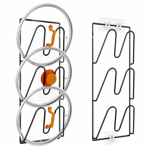 Topfdeckelhalter Wand, 2 Stück Kochtopfdeckelhalter mit 3 Schlitzen, Deckelhalter Wand, Küchendeckelhalter aus Eisen, Pfannendeckel Halterung Wand, für Schrank Küche Wand und Türmontage, 16 x 34,5 cm