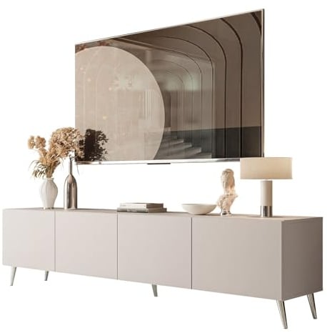 Lookway Moderner TV-Schrank in Kaschmir matt auf schrägen Onyx-Beinen – COLGANTE 200 cm (Beine: Silber Chrom)