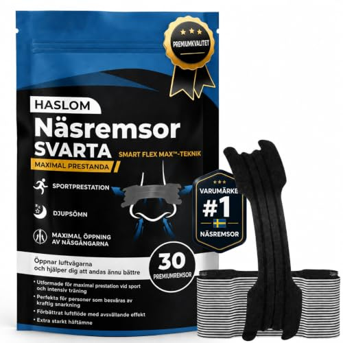 30 Black Premium Nasal Strips - HASLOM - Nose Strips for Breathing