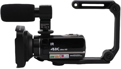 Fydun 4K-Videokamera, 64 MP, Digitaler Camcorder mit Stabilisator, 32-GB-Karte, 2 Batterien für YouTube-Vlogging
