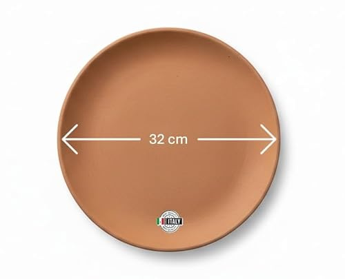 Piatto Tondo in Terracotta Semilavorata Artigianale, Liscio, Naturale, con Fori per Appendere, per Decorazione, Rotondo, da 8.5 a 45cm di Diametro, per Decoupage e Pittura Scuola (2Pezzi - 32cm)