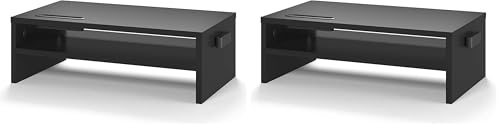 BONTEC Soporte Monitor Mesa Elevador Monitor Soporte Monitor Ordenador 2 Niveles Negro, W420 x D235 x H142mm con Soporte para Teléfono Inteligente y Gestión de Cables (Paquete de 2)