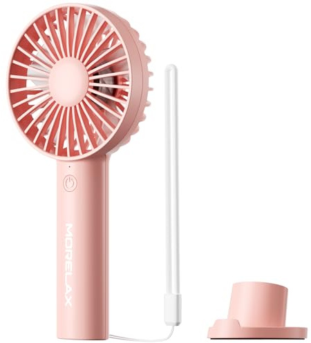 Morelax Mini Ventilatore Portatile USB, Ventilatore a Mano e da Tavolo con Supporto per Telefono, 3 Velocità, Batteria 2000mAh Fino a 10 Ore, Ventilatore Silenzioso per Viaggi, Ufficio e Outdoor, Rosa