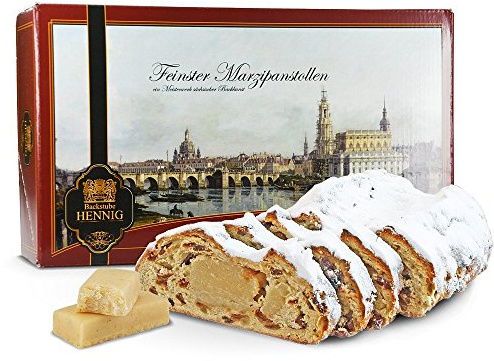750 g handgemachter Marzipanstollen im Geschenkkarton Motiv – Panorama Dresden