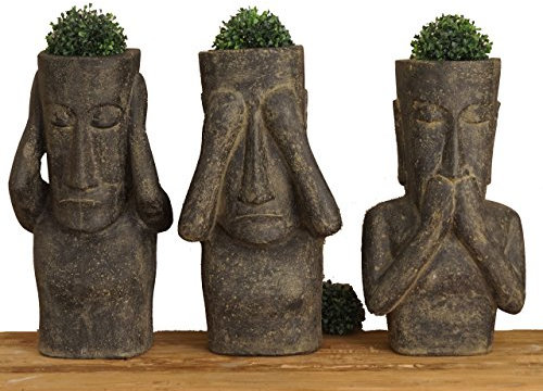 Korb-Outlet 3er Set Pflanz-köpfe in Osterinsel Optik/Blumen-kübel Figuren aus Lavastein gegossen/Skulpturen für Haus und Garten