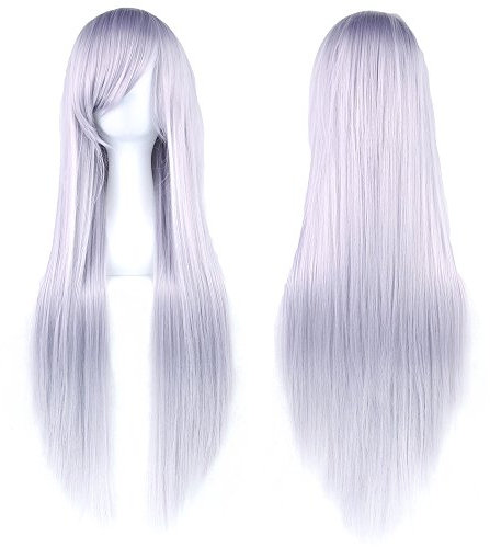 Fouriding 31 Silver Gray Women's Long Straight Cosplay Party Wigs Hairpieces Hair Cap Lolita Style Anime Wig