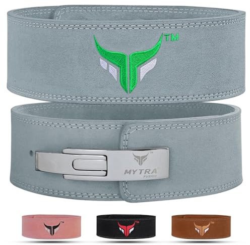 Mytra Fusion gewichthebergürtel 100% Echtes Leder Weightlifting Belt weiße Schnalle, Lifting Belt for Fitnessstudio, Fitness, Training, gewichthebergürtel Herren & Damen Gym Belt (Grau, M)