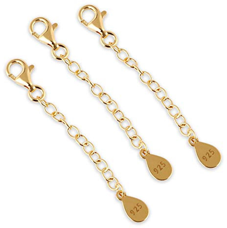 My-Bead 3 Stück Verlängerungsketten 5cm 925 Sterling Silber 24K doppelt vergoldet Juweliers- Qualität DIY