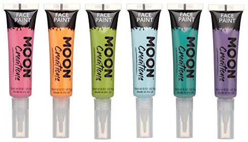 Moon Creations Tubos de Pintura Facial y Corporal con Pincel Aplicador | Juego de Brillos | 15ml | Sin Crueldad | Pintura Facial para Niños, Adultos, Disfraces, Festivales, Halloween Verde