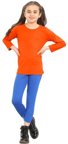 janisramone® Kids T Shirts - Casual Boys Long Sleeve T Shirt - Round Neck Girls School Shirts, Stretchy Comfortable Boys Girls Long Sleeve Top Neon Orange