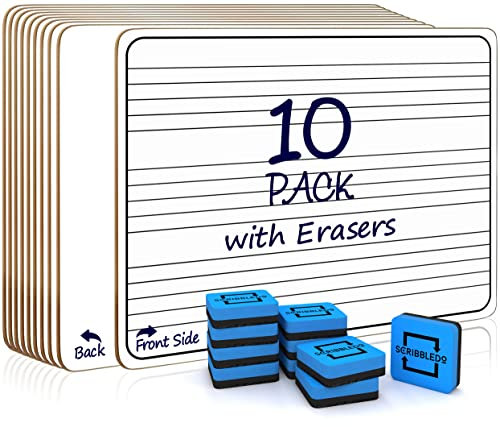 Whiteboards, trocken abwischbar, 22,9 x 30,5 cm, zum Schreiben von Musiknoten und mehr (doppelseitige Mini-Whiteboards), Radiergummis im Lieferumfang enthalten, 10 Stück
