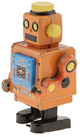 Tenlacum Mechanisches Uhrwerk zum Aufziehen, Vintage, Roboter, Spielzeug, Geschenk, Sammlerstücke, Gelb, 10 cm