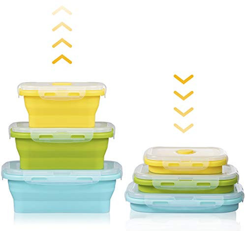Czemo Faltbare Frischhaltedosen Silikon Zusammenklappbaren Container, Bento Lunchboxen, Faltbare Brotbox, Camping schüssel, Frischhalteboxen für Kühlschränke Mikrowellen, Set von 3