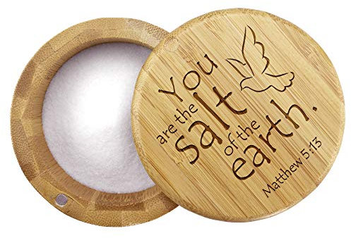 Totally Bamboo - Salero de bambú con tapa giratoria magnética, diseño de bíblia