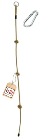 h2i Kletterseil für Kinder | Klettertau mit 3 Knoten | Knotenseil für Spielturm, Baumhaus & Kletterturm | Seil inkl. Sicherungsring & Karabiner | Outdoor Kletterspielzeug | Länge 2 m