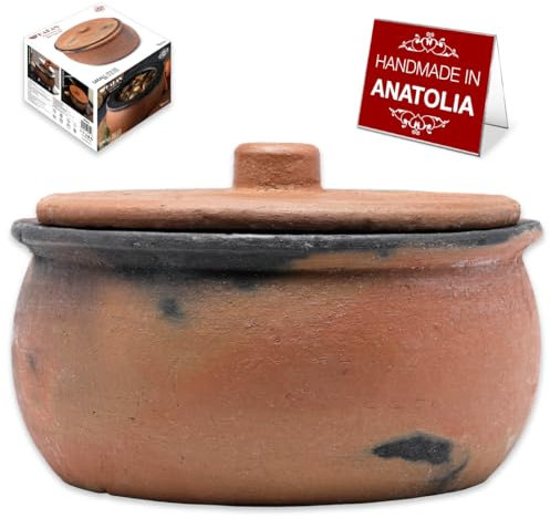 Vintage Portuguese Terracotta Roaster (Extra Large) - Unglazed Earthenware Clay Pots with Lids for Stove Top Cooking