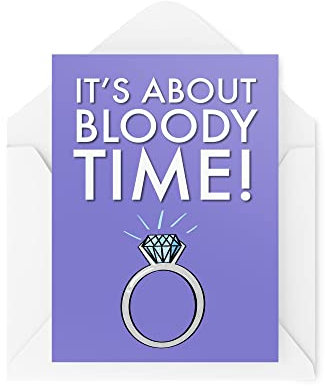 Tongue in Peach Lustige Verlobungskarten mit englischer Aufschrift „It's About Bloody Time“, Glückwunschkarte zur Verlobung für Paare, Geschenk für Freunde, Scherzspaß, CBH149